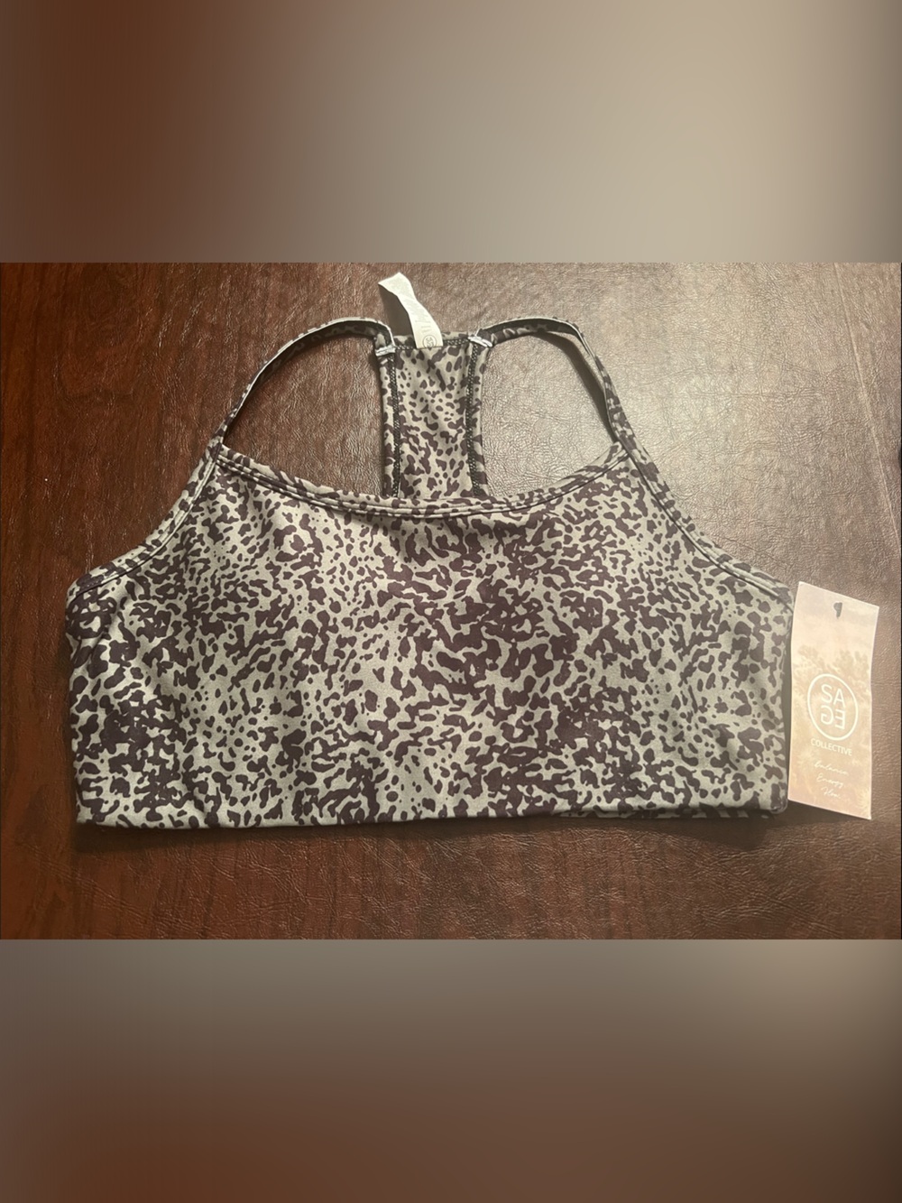 Sage Animal Print High-Neck Sports Bra - Picture 2 of 6